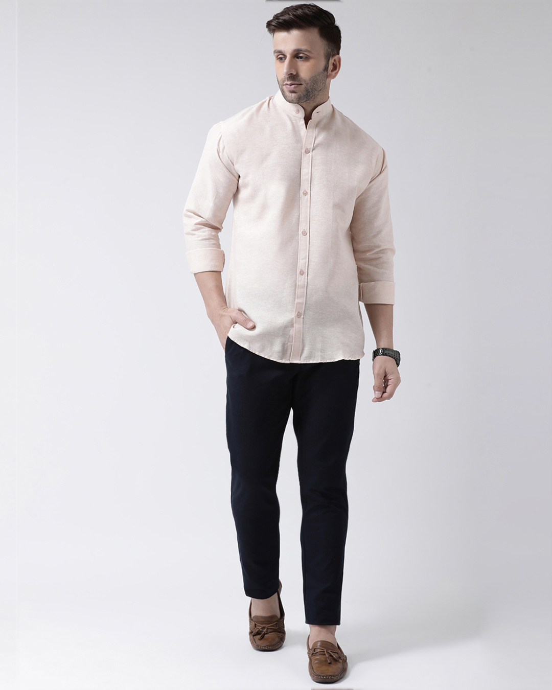 ShopFull Sleeves Cotton Casual Chinese Neck Shirt