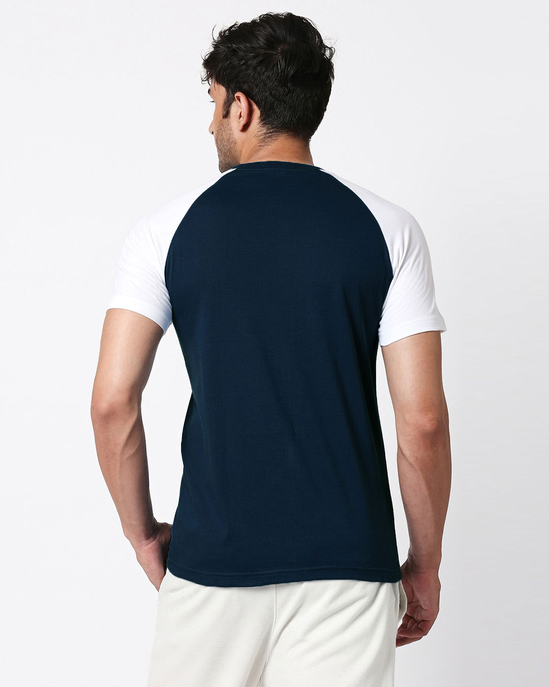 Shop Khadoos Half Sleeve Raglan T-Shirt Navy Blue-White  -Back