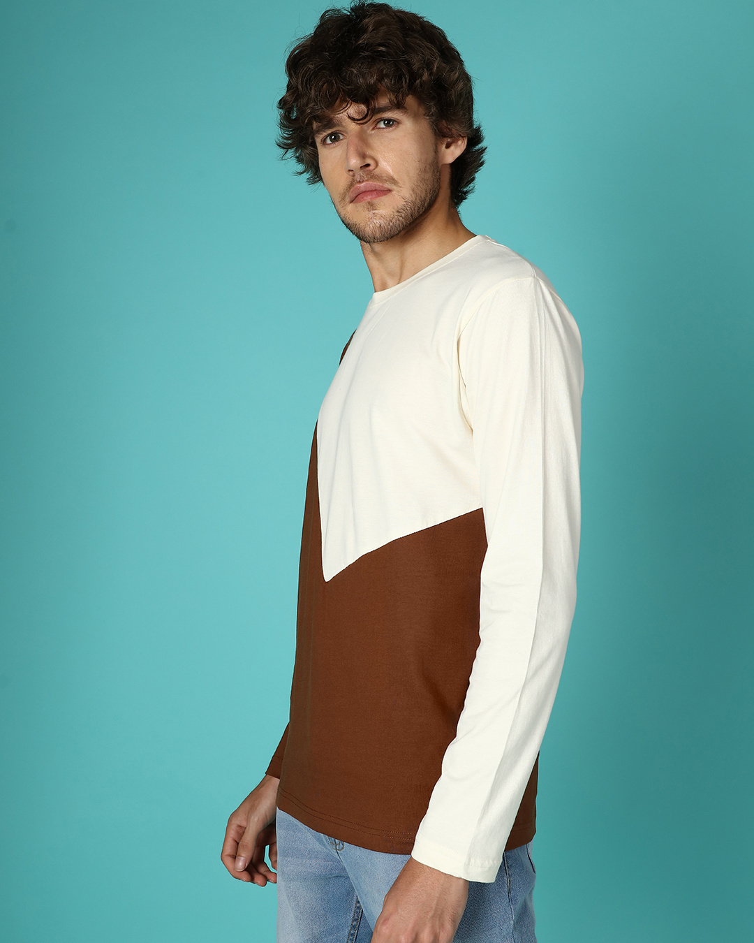 Shop Men's Brown & White Color Block T-shirt-Back