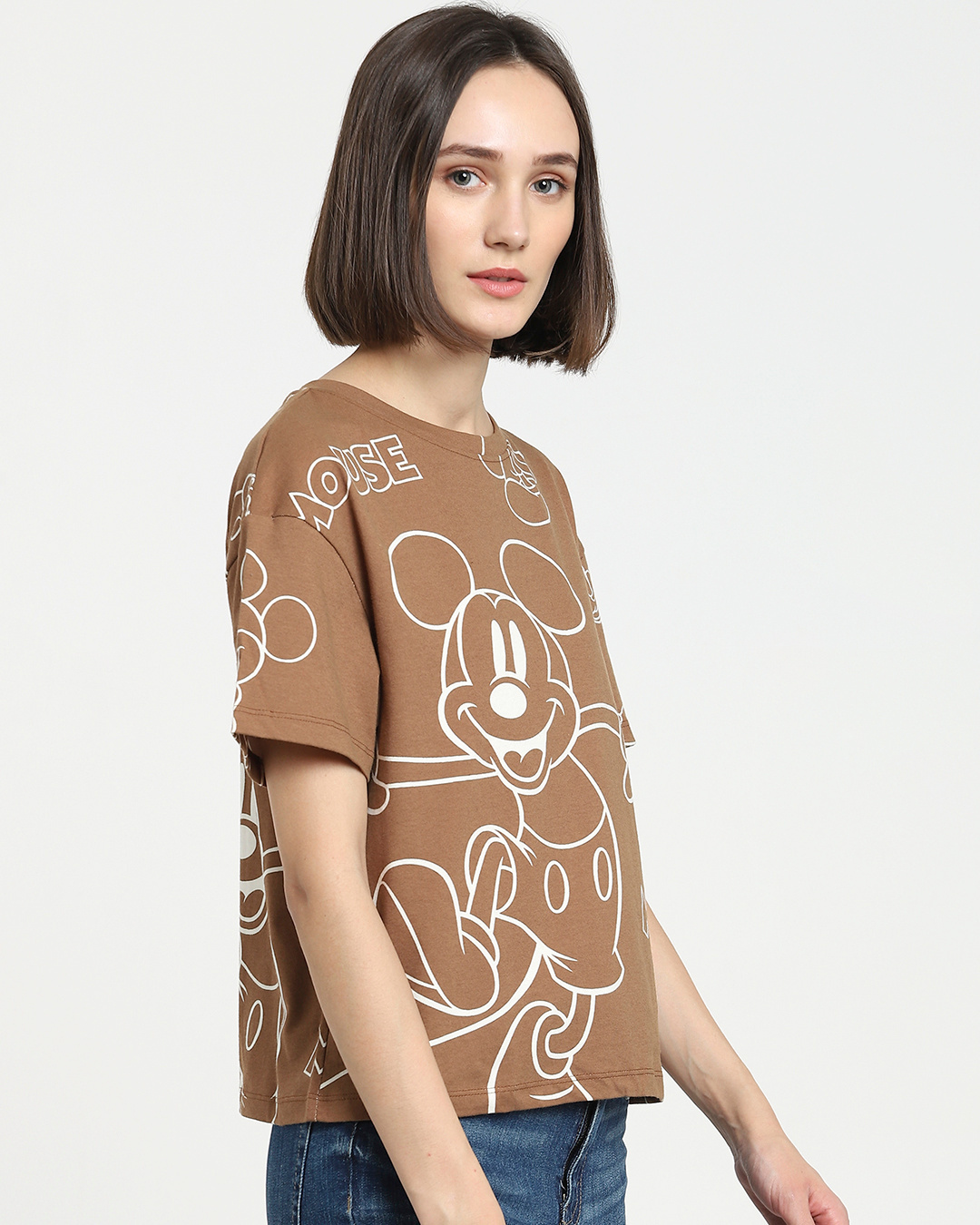 Shop Women's Killer Brown Mickey Graphic Printed Short Top-Back