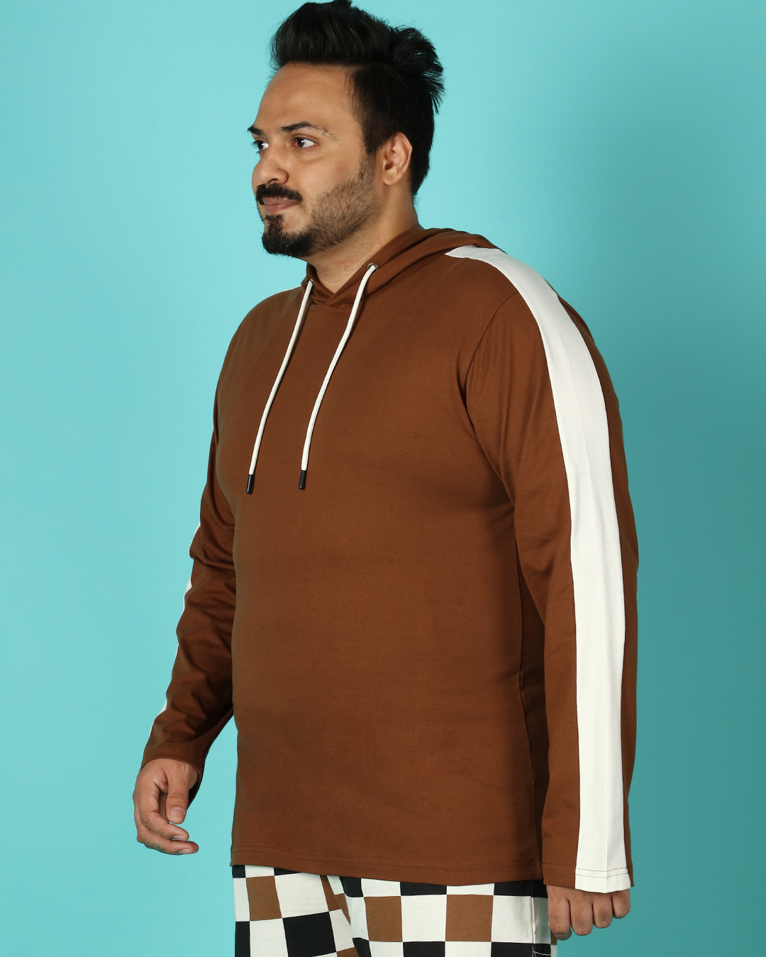 Shop Killer Brown Plus Size Sleeve Panel Hoodie T-shirt-Back