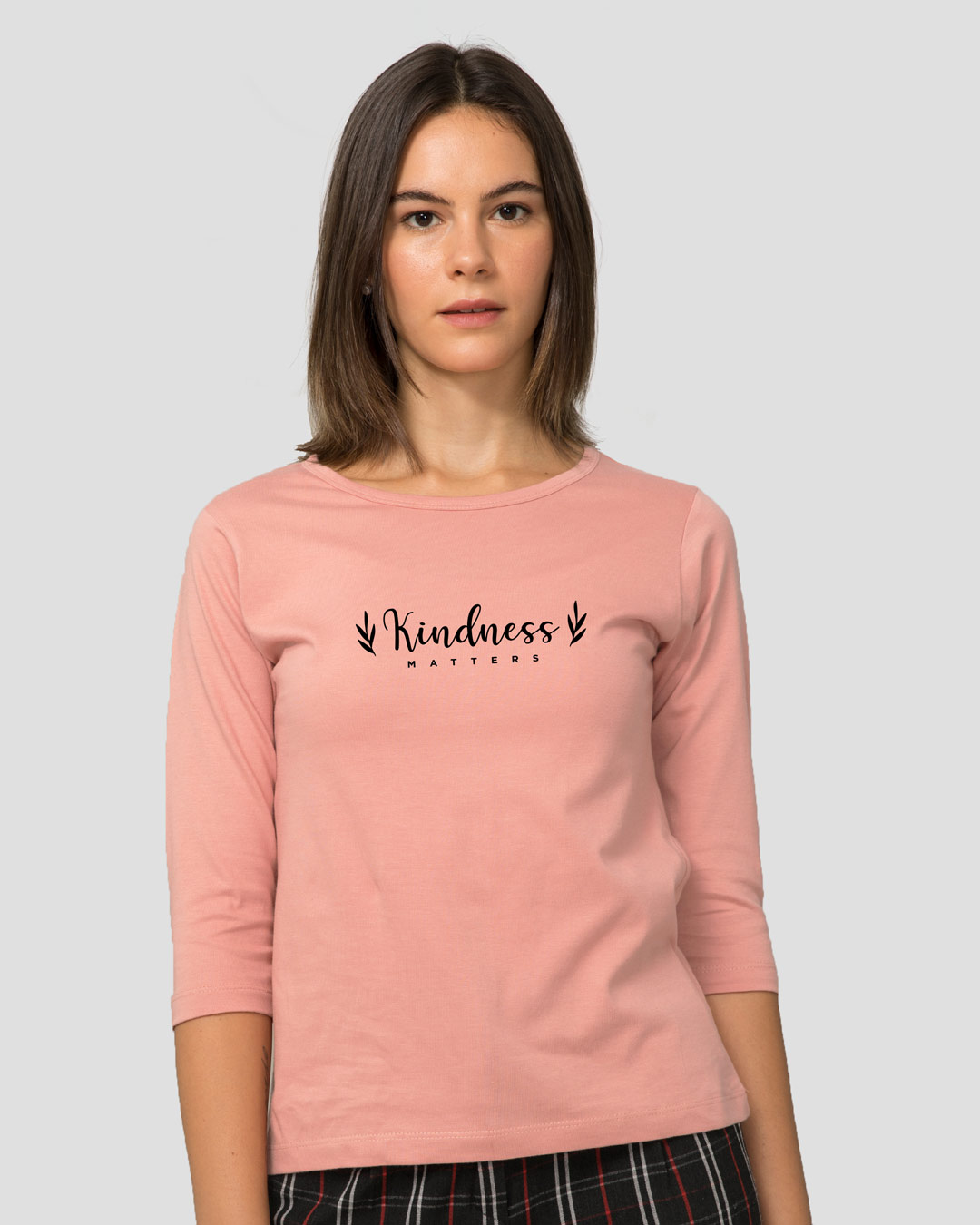 

Kindness Matters Round Neck 3/4 Sleeve T-Shirts Misty Pink Women' Printed Round Neck 3/4 Sleeve T-Shirts Bewakoof.com
