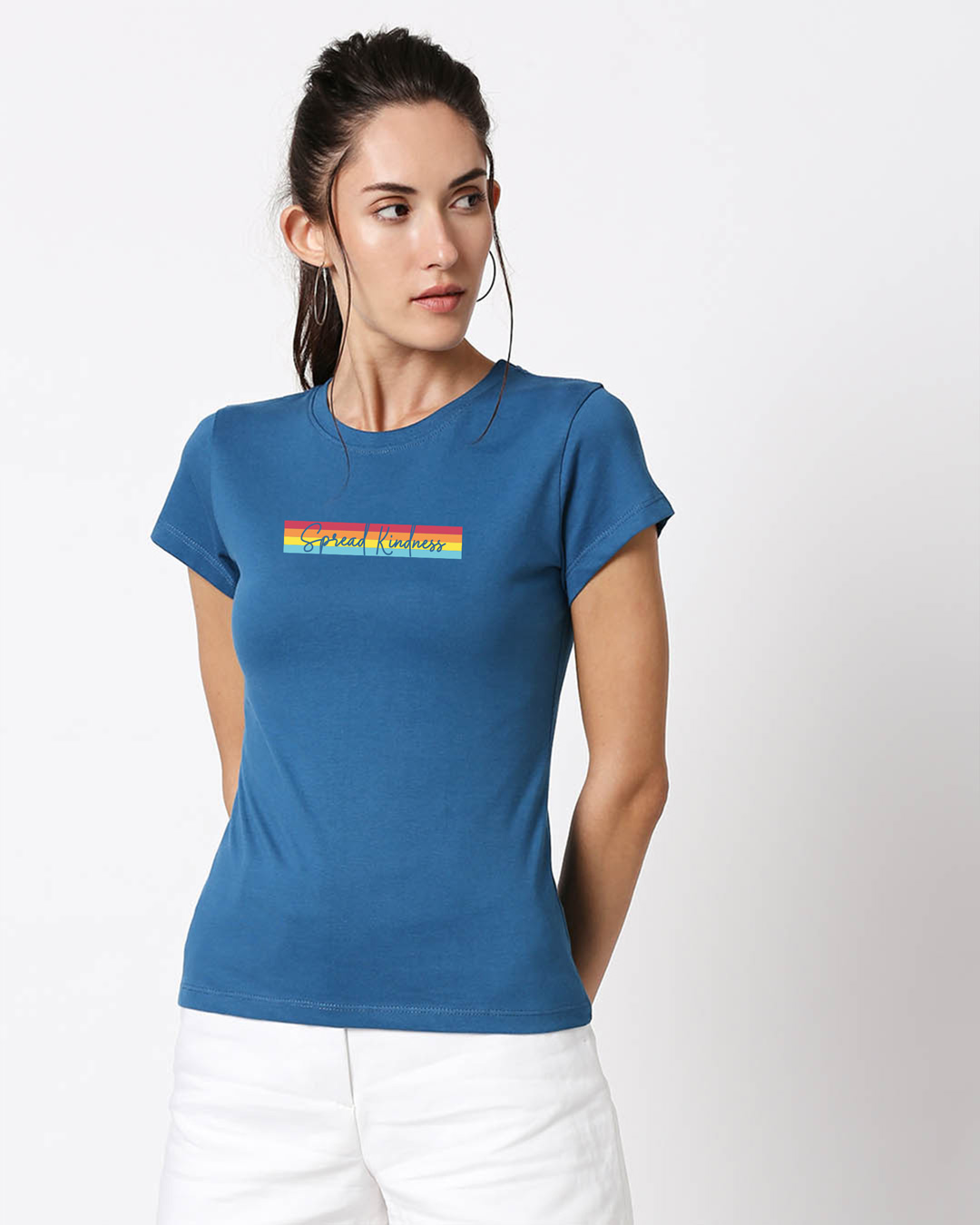 Shop Kindness Rainbow Half Sleeve Printed T-Shirt Digital Teal-Back