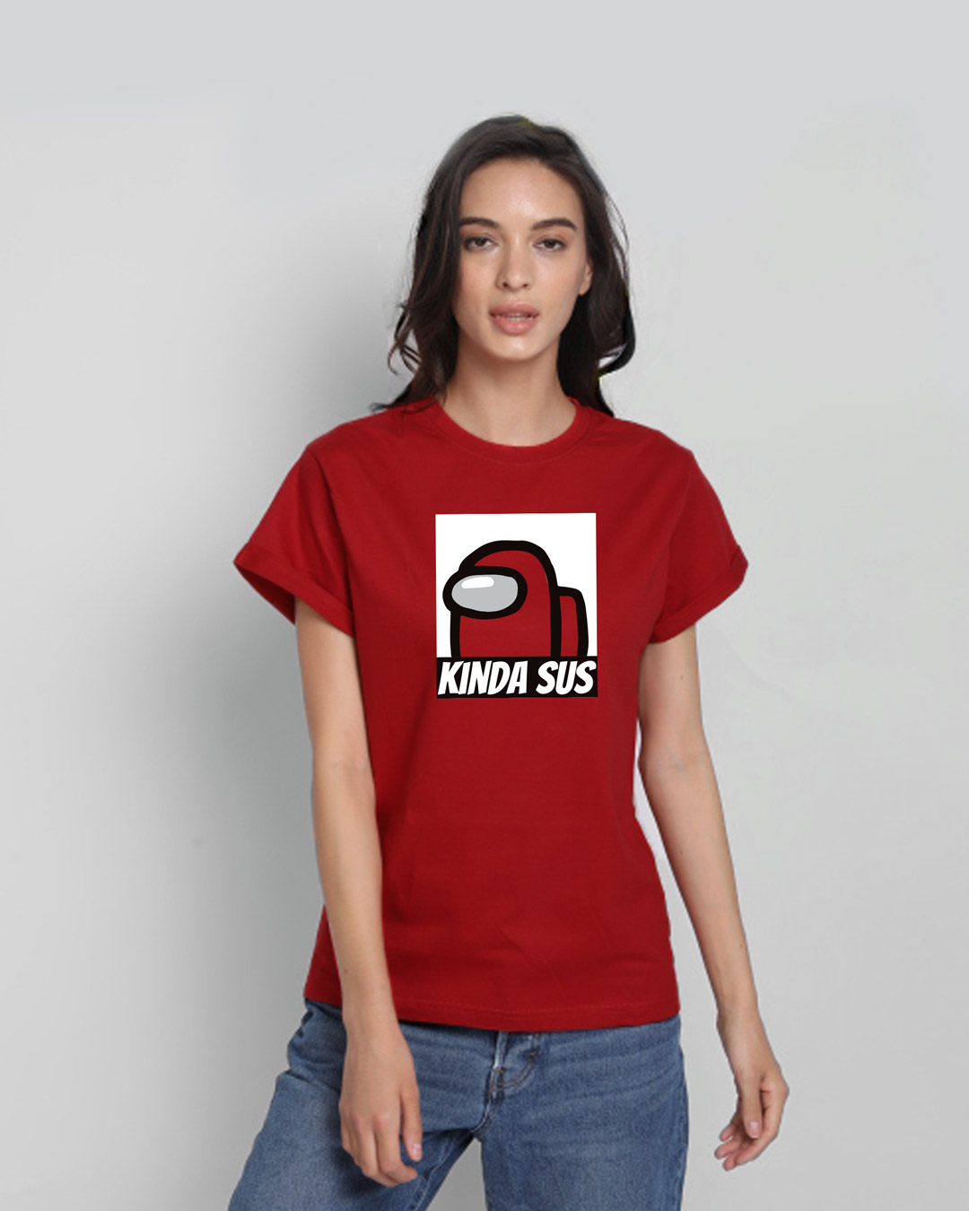 Shop Kinds Sus Imposter Boyfriend T-Shirt Bold Red-Back