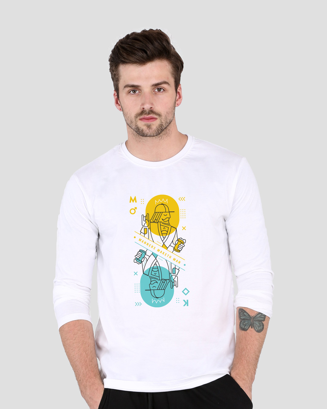 

King Card Full Sleeve T-Shirt Men' Printed Full Sleeve T-Shirt Bewakoof.com, White