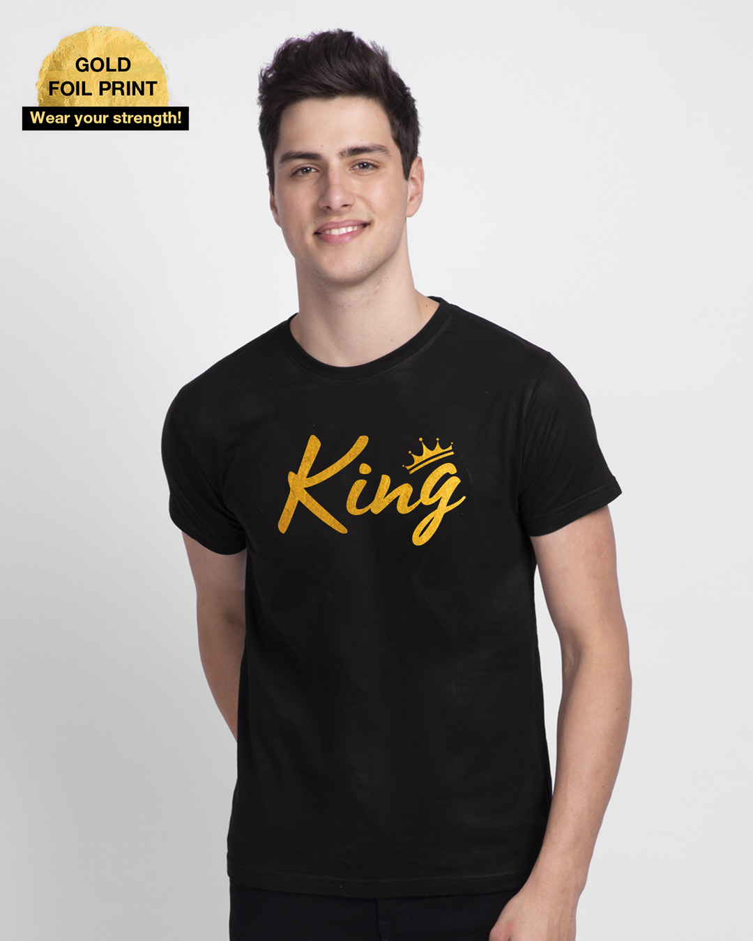 black t shirt with gold print