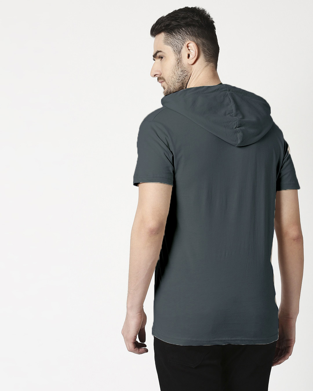 Shop King K 100M Half Sleeve Hoodie T-shirt Nimbus Grey-Back