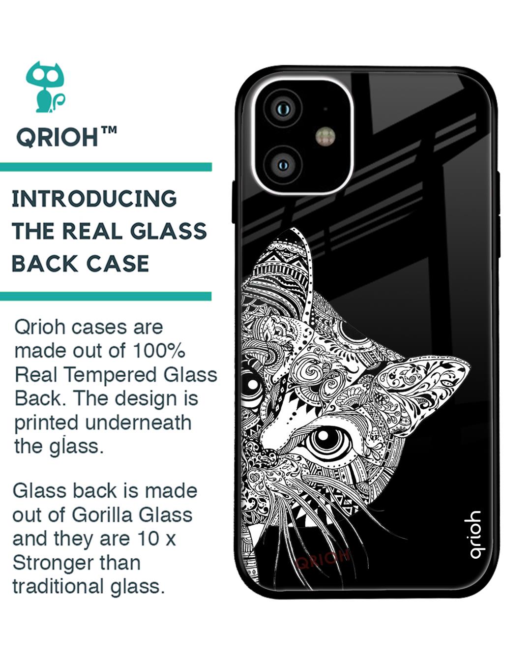 Shop Kitten Mandala Printed Premium Glass Cover For iPhone 11 (Impact Resistant, Matte Finish)-Back