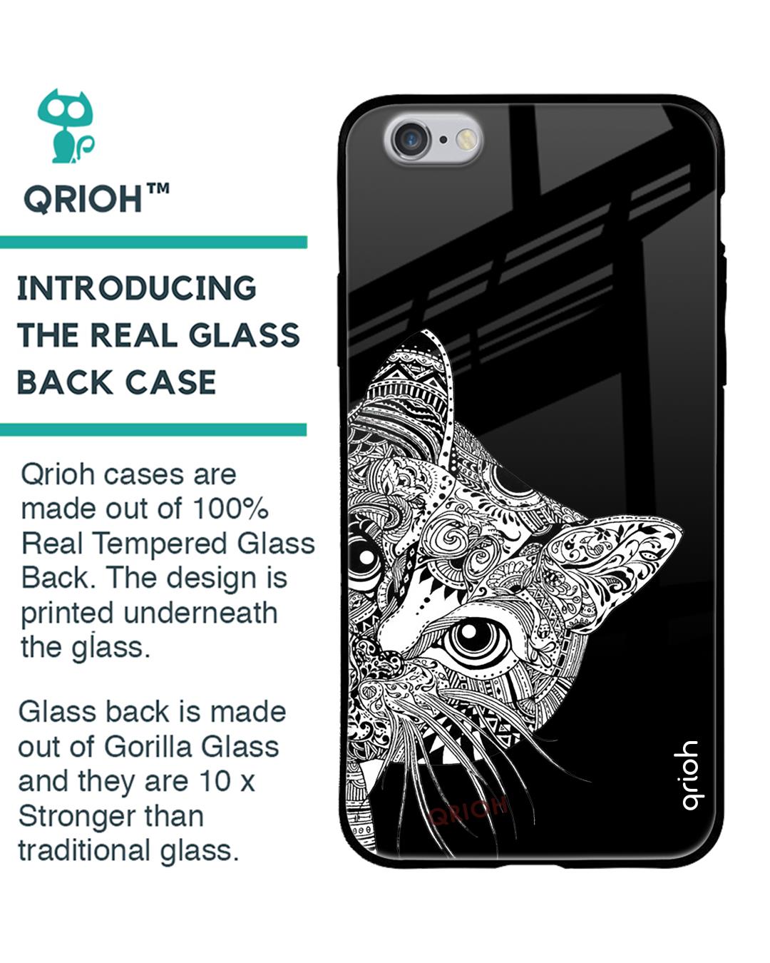 Shop Kitten Mandala Printed Premium Glass Cover For iPhone 6S (Impact Resistant, Matte Finish)-Back