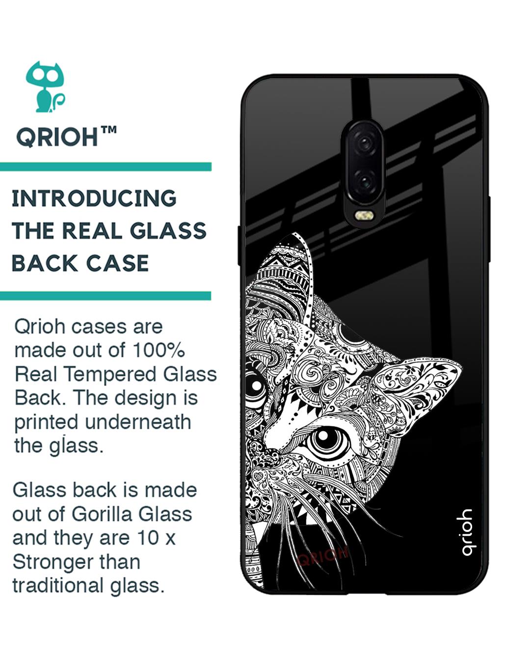 Shop Kitten Mandala Printed Premium Glass Cover For OnePlus 6T (Impact Resistant, Matte Finish)-Back