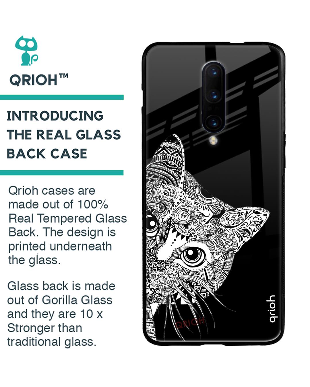 Shop Kitten Mandala Printed Premium Glass Cover For OnePlus 7 Pro (Impact Resistant, Matte Finish)-Back