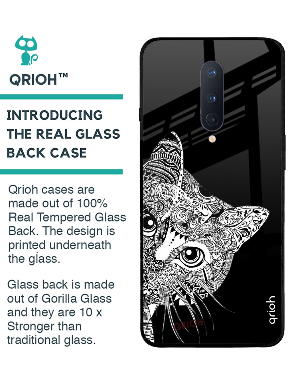 Shop Kitten Mandala Printed Premium Glass Cover For OnePlus 8 (Impact Resistant, Matte Finish)-Back