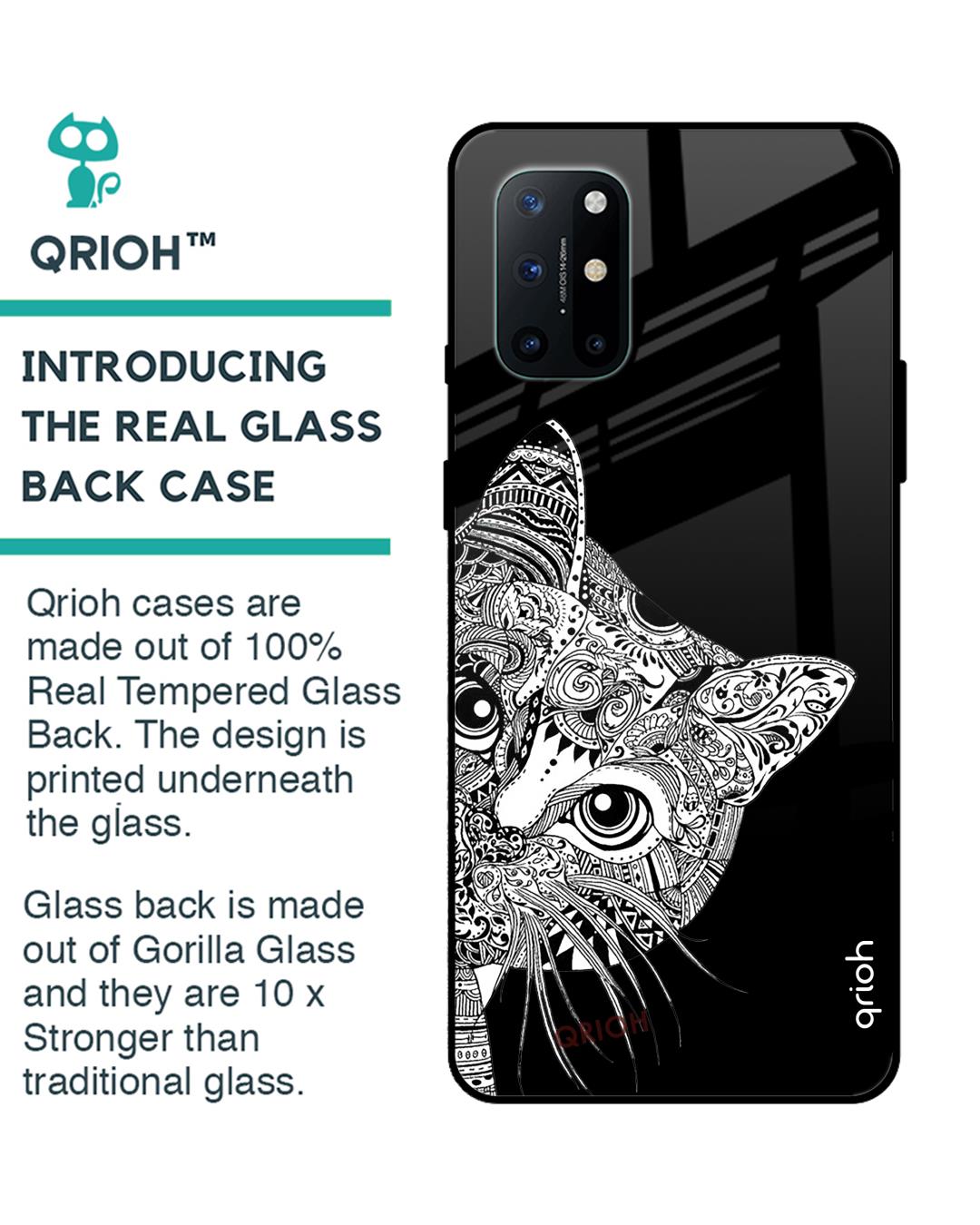 Shop Kitten Mandala Printed Premium Glass Cover For OnePlus 8T (Impact Resistant, Matte Finish)-Back