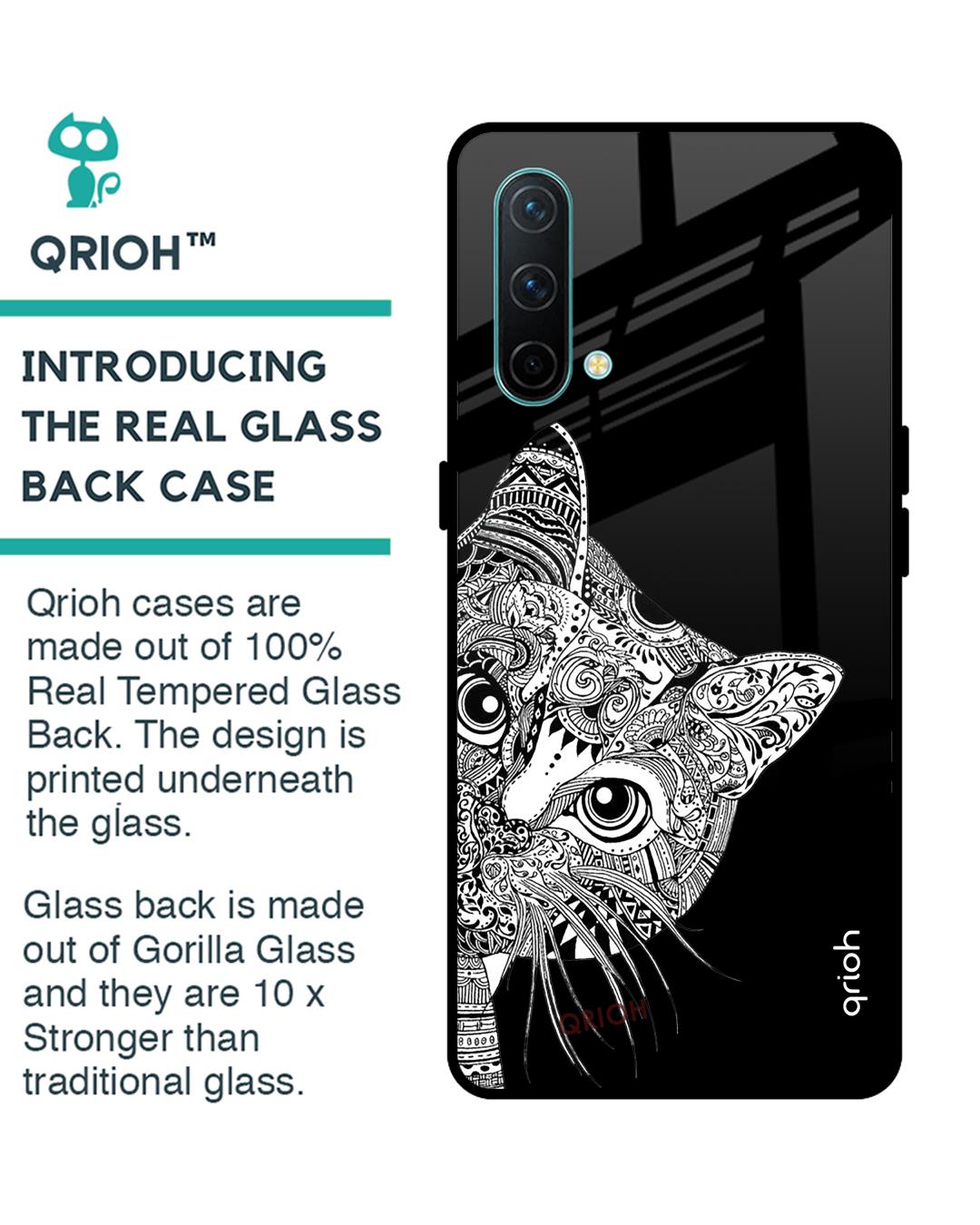 Shop Kitten Mandala Printed Premium Glass Cover For OnePlus Nord CE (Impact Resistant, Matte Finish)-Back