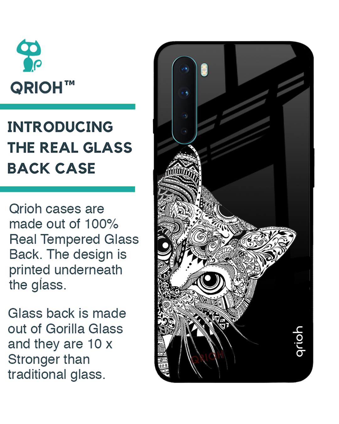 Shop Kitten Mandala Printed Premium Glass Cover For OnePlus Nord (Impact Resistant, Matte Finish)-Back