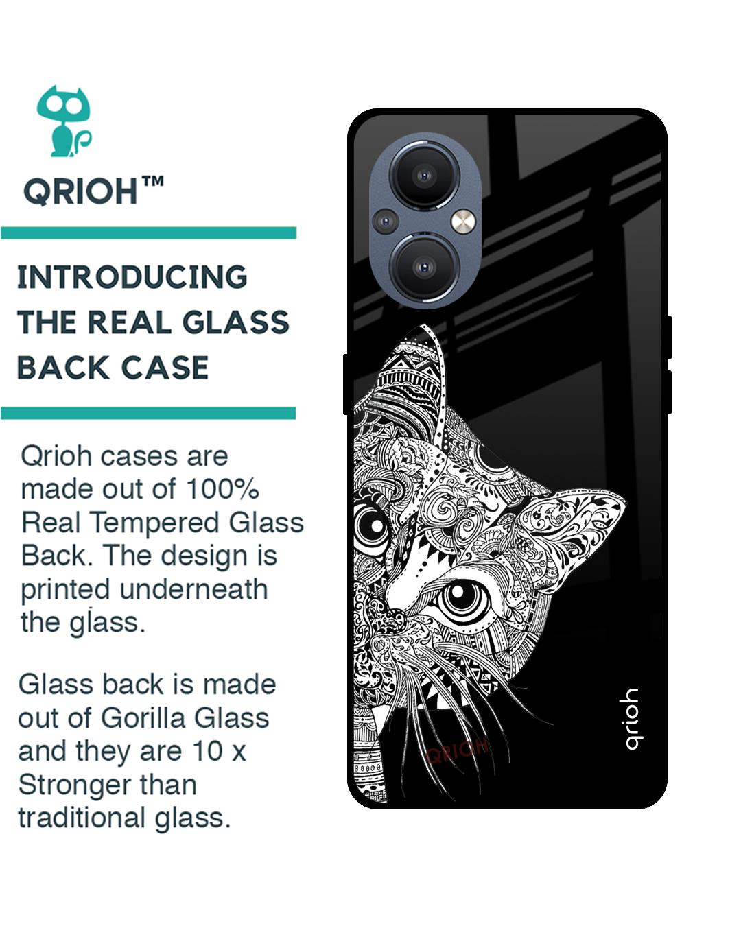 Shop Kitten Mandala Printed Premium Glass Cover For OnePlus Nord N20 5G (Impact Resistant, Matte Finish)-Back
