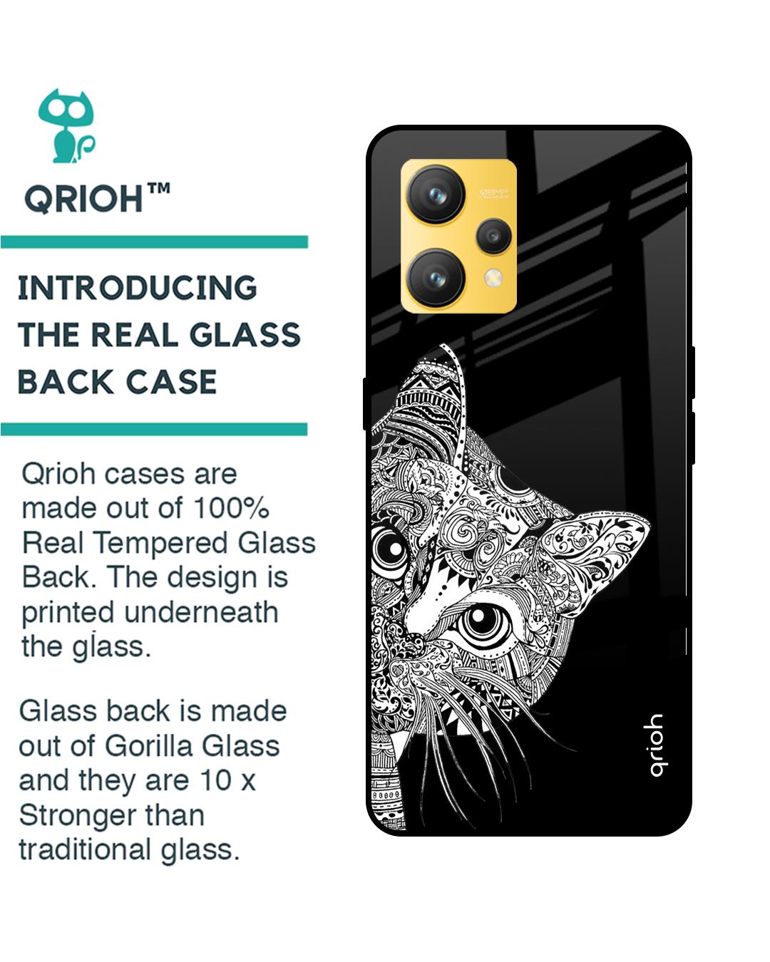 Shop Kitten Mandala Printed Premium Glass Cover for Realme 9 4G (Shock Proof, Scratch Resistant)-Back