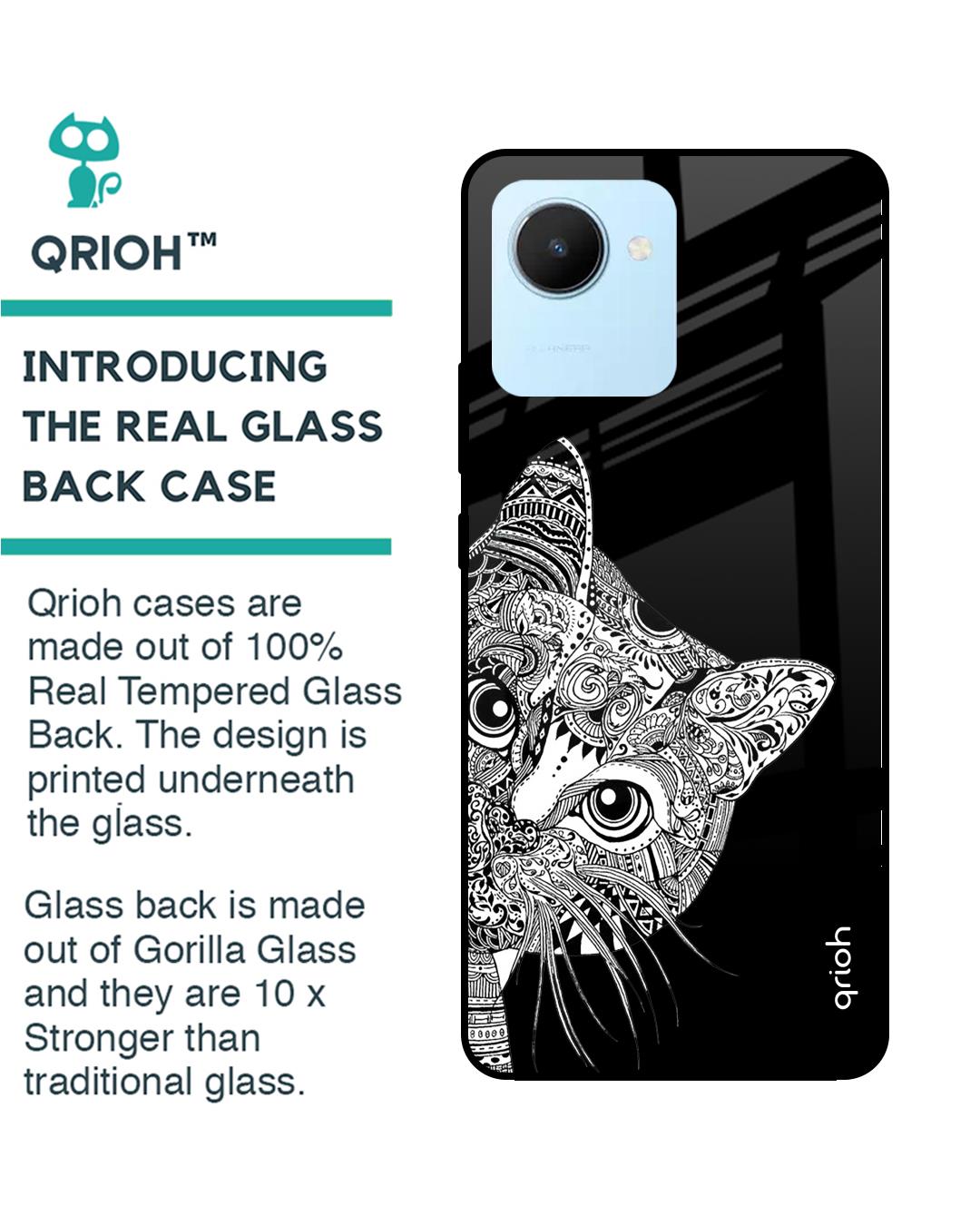 Shop Kitten Mandala Printed Premium Glass Cover for Realme C30 (Shock Proof, Scratch Resistant)-Back