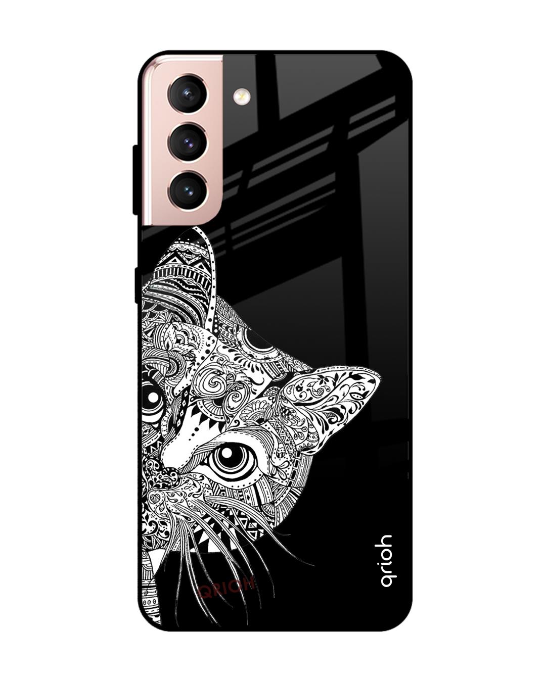 Shop Kitten Mandala Printed Premium Glass Cover For  S21 Plus(Impact Resistant-Back