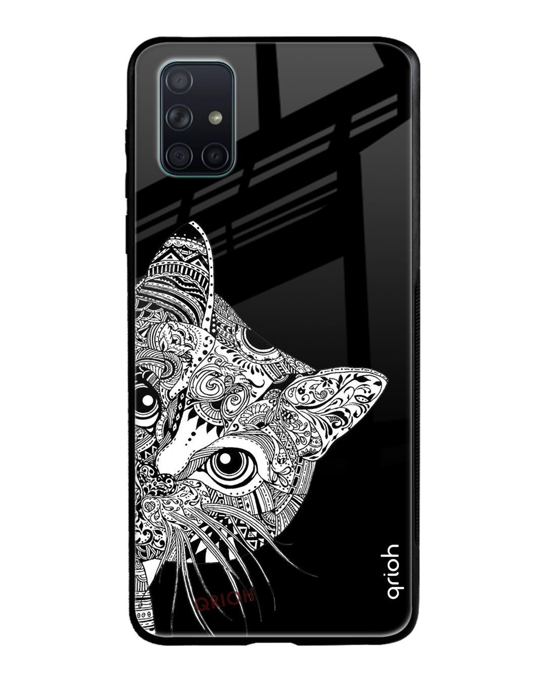 Shop Kitten Mandala Printed Premium Glass Cover For Samsung Galaxy A71(Impact Resistant, Matte Finish)-Back