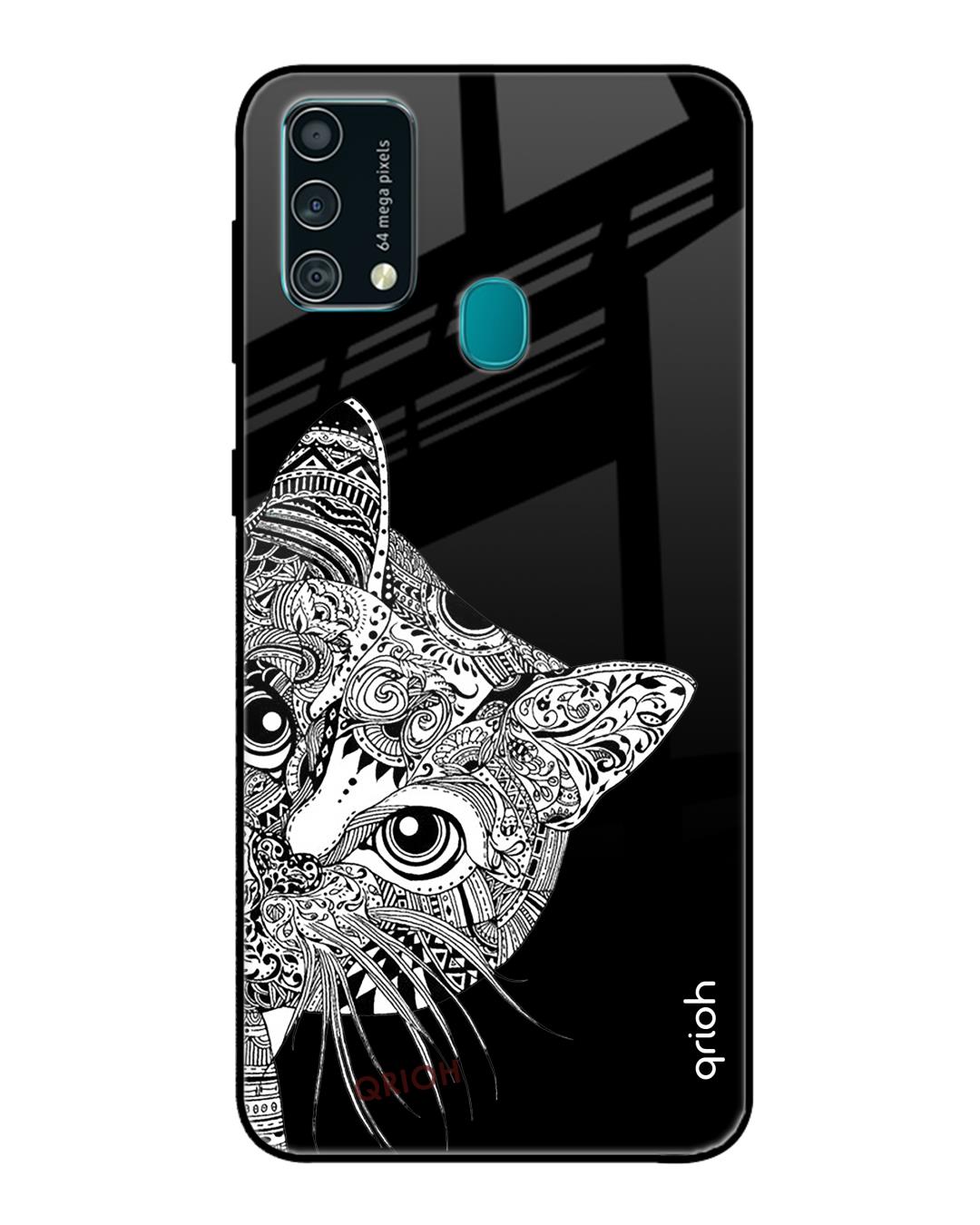 Shop Kitten Mandala Printed Premium Glass Cover For Samsung Galaxy F41(Impact Resistant, Matte Finish)-Back