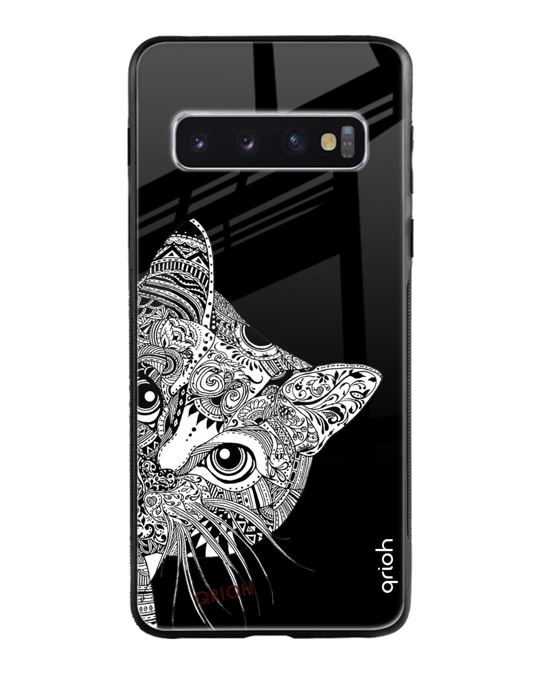 Shop Kitten Mandala Printed Premium Glass Cover For Samsung Galaxy S10(Impact Resistant, Matte Finish)-Back
