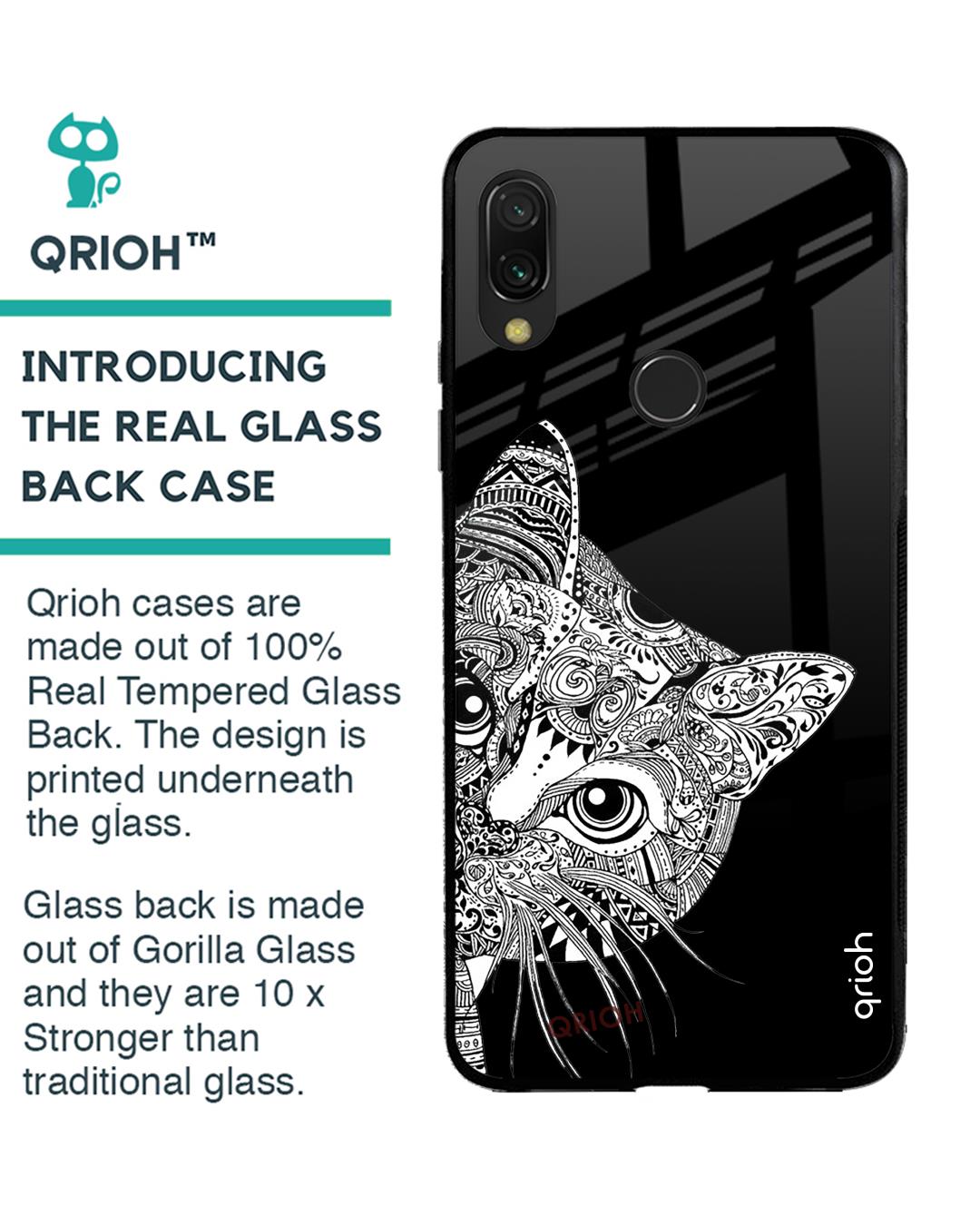 Shop Kitten Mandala Printed Premium Glass Cover For Xiaomi Redmi Note 7S (Impact Resistant, Matte Finish)-Back