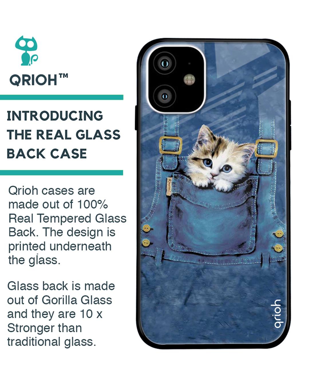 Shop Kitty In Pocket Printed Premium Glass Cover For iPhone 11 (Impact Resistant, Matte Finish)-Back