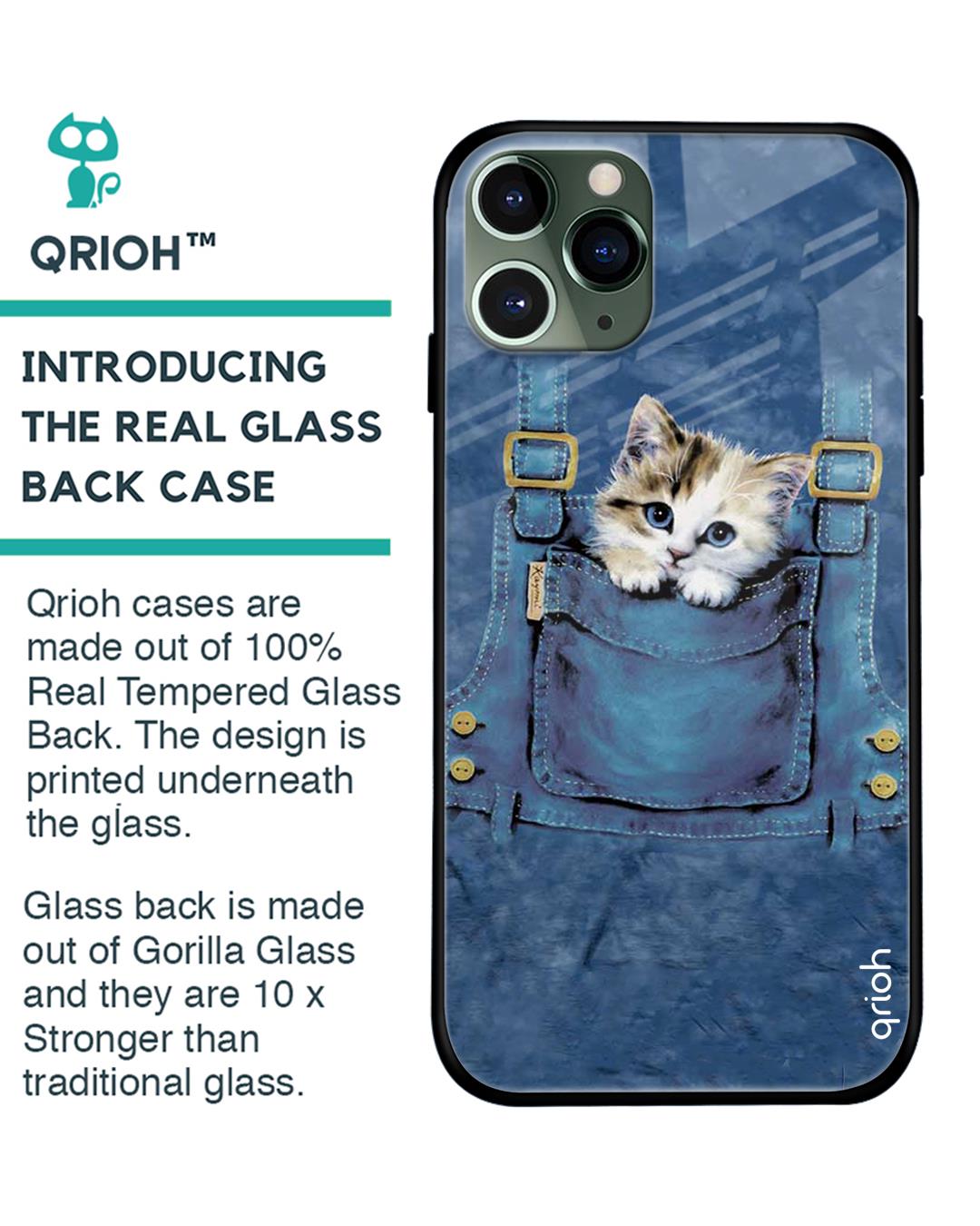 Shop Kitty In Pocket Printed Premium Glass Cover For iPhone 11 Pro Max (Impact Resistant, Matte Finish)-Back