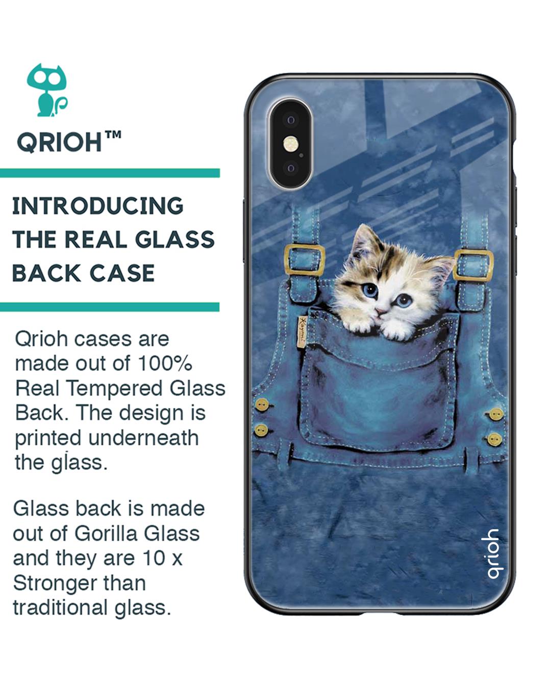 Shop Kitty In Pocket Printed Premium Glass Cover For iPhone X (Impact Resistant, Matte Finish)-Back