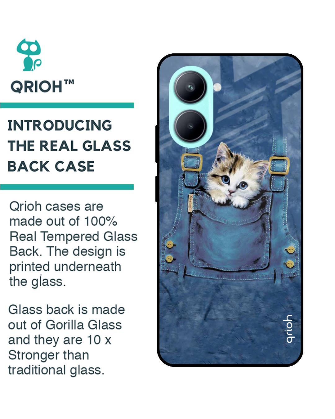 Shop Kitty In Pocket Printed Premium Glass Case for Realme C33 (Shock Proof,Scratch Resistant)-Back