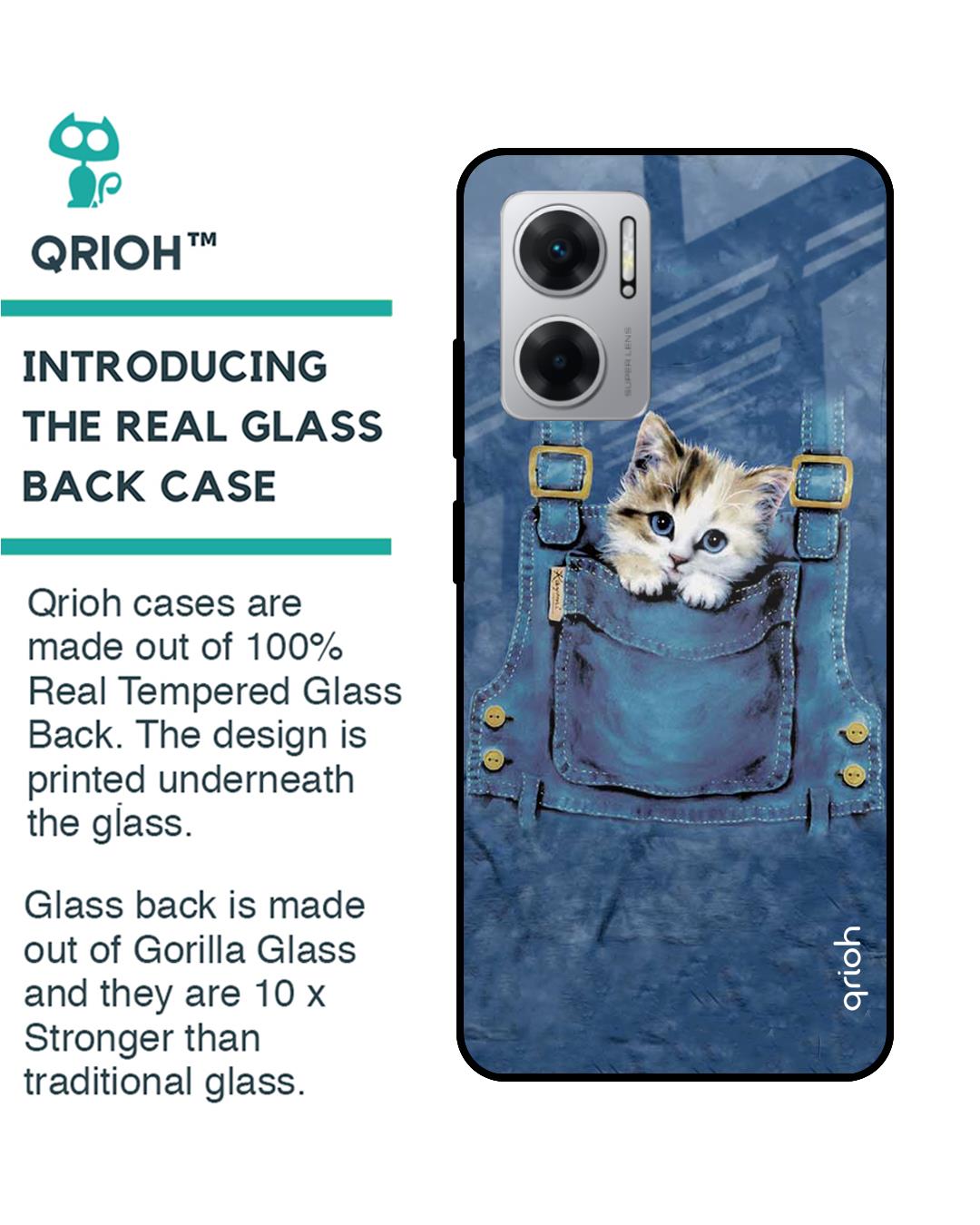 Shop Kitty In Pocket Printed Premium Glass Case for Redmi 11 Prime 5G (Shock Proof,Scratch Resistant)-Back