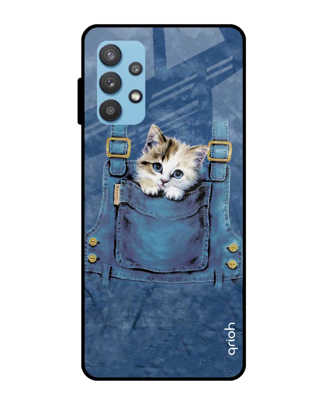 Shop Kitty In Pocket Printed Premium Glass Cover For  A52(Impact Resistant, Matte Finish)-Back