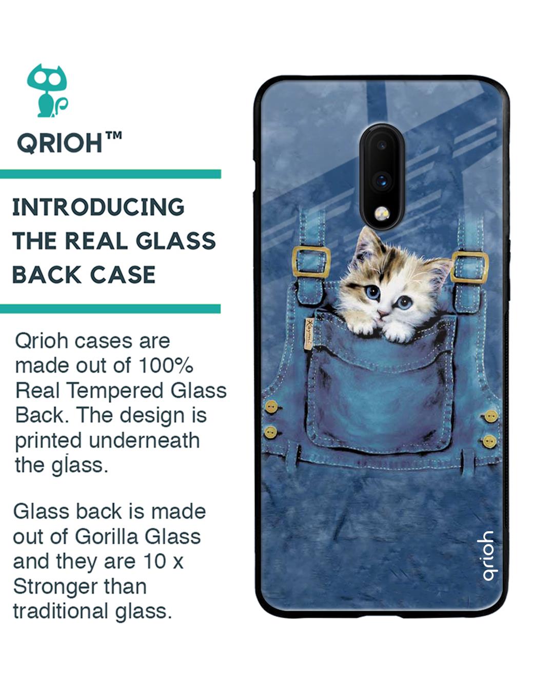 Shop Kitty In Pocket Printed Premium Glass Cover For OnePlus 7 (Impact Resistant, Matte Finish)-Back