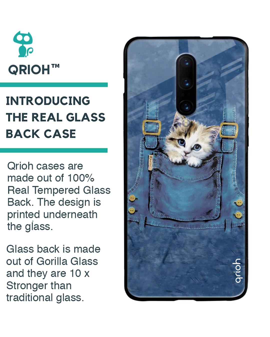Shop Kitty In Pocket Printed Premium Glass Cover For OnePlus 7 Pro (Impact Resistant, Matte Finish)-Back