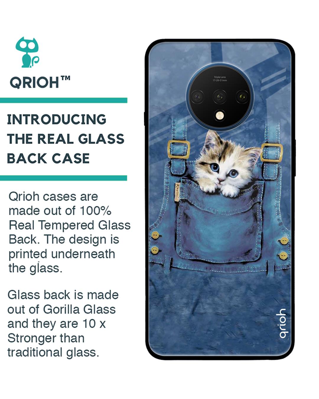 Shop Kitty In Pocket Printed Premium Glass Cover For OnePlus 7T (Impact Resistant, Matte Finish)-Back