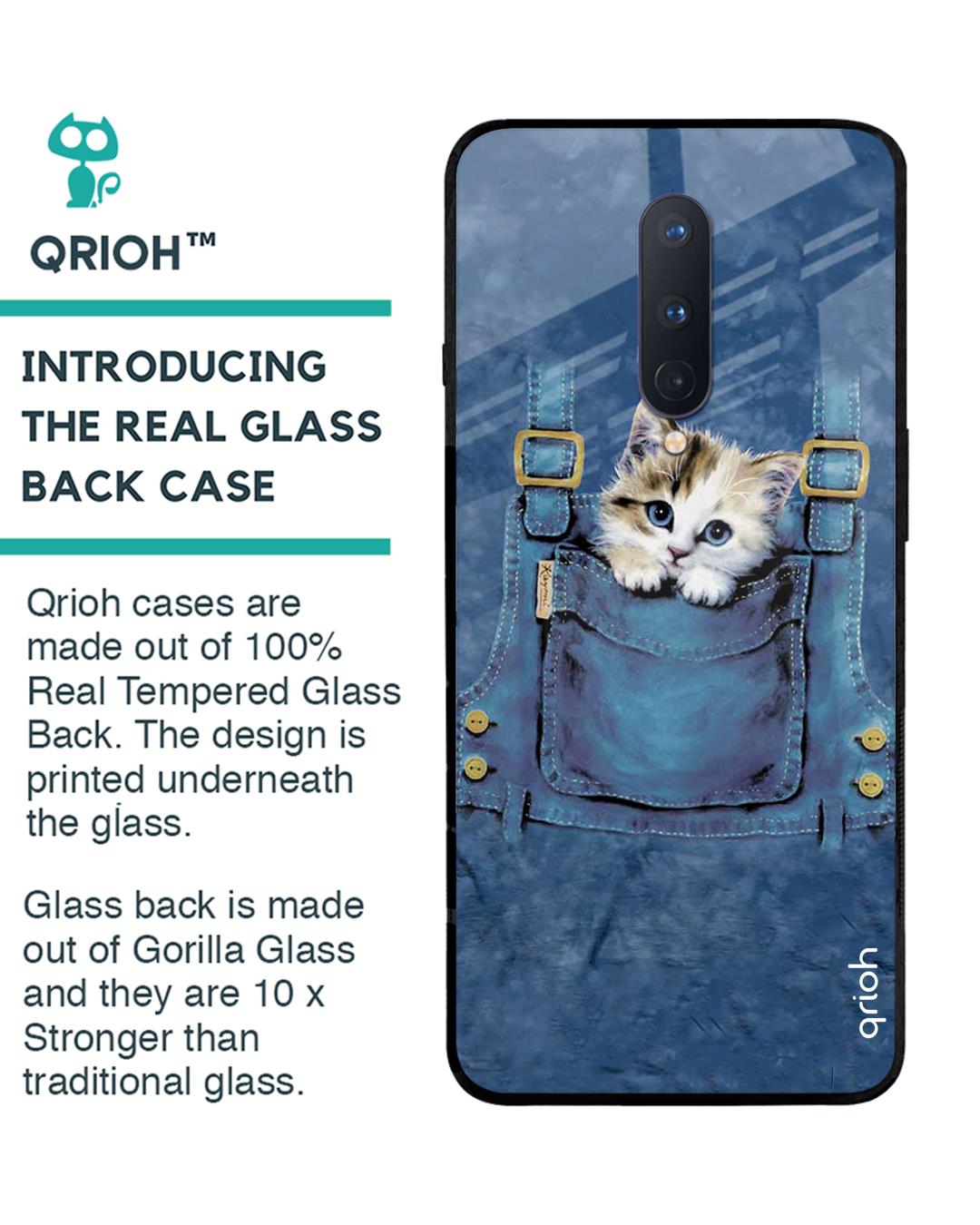 Shop Kitty In Pocket Printed Premium Glass Cover For OnePlus 8 (Impact Resistant, Matte Finish)-Back
