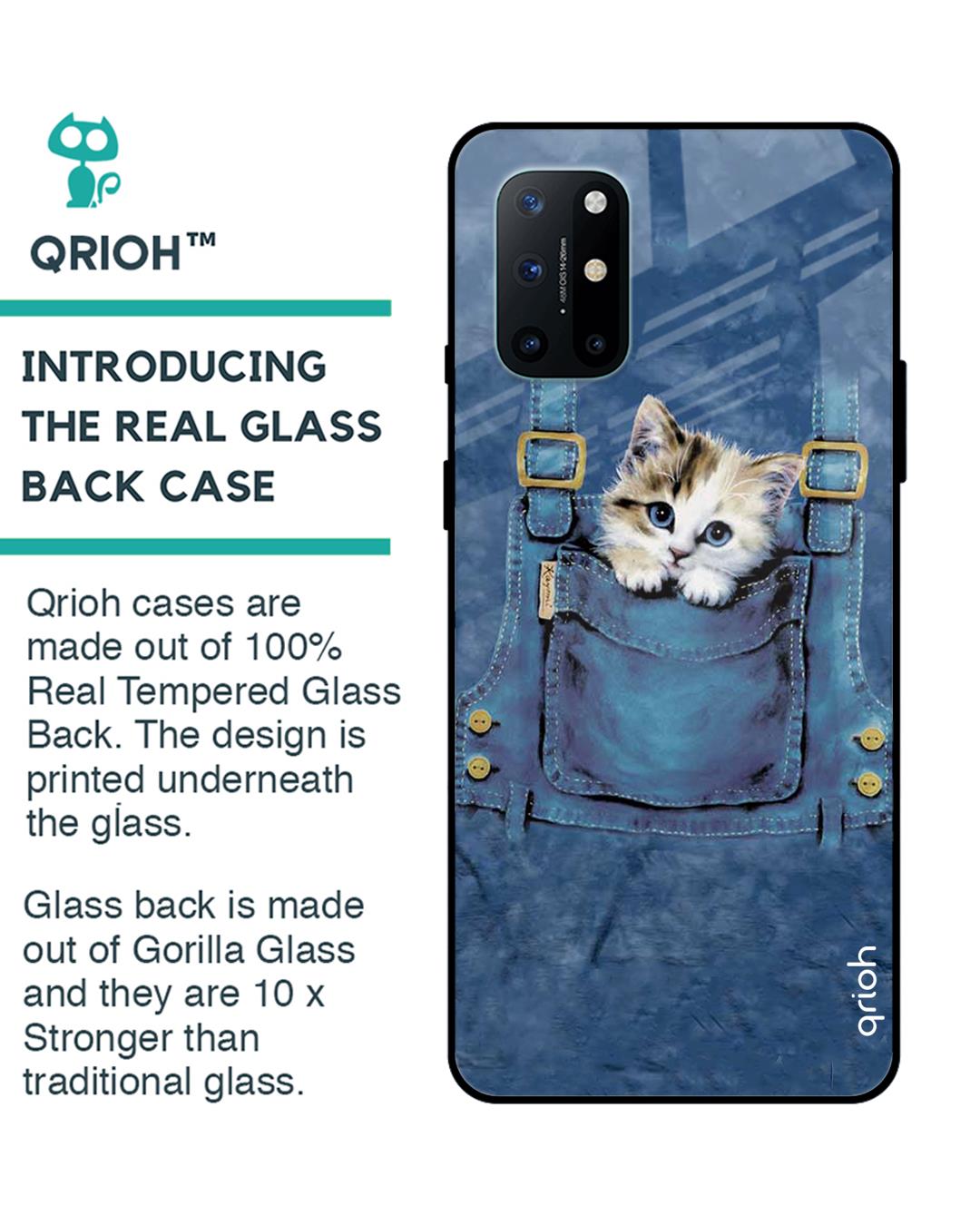 Shop Kitty In Pocket Printed Premium Glass Cover For OnePlus 8T (Impact Resistant, Matte Finish)-Back