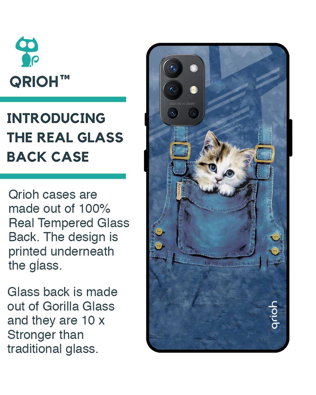 Shop Kitty In Pocket Printed Premium Glass Cover For OnePlus 9R (Impact Resistant, Matte Finish)-Back