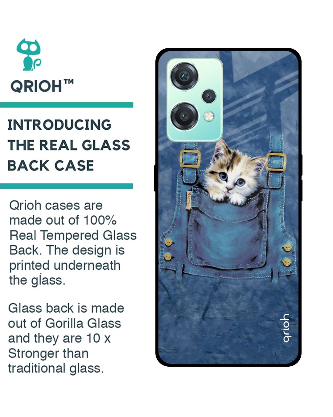 Shop Kitty In Pocket Printed Premium Glass Cover For OnePlus Nord CE 2 Lite 5G (Matte Finish)-Back