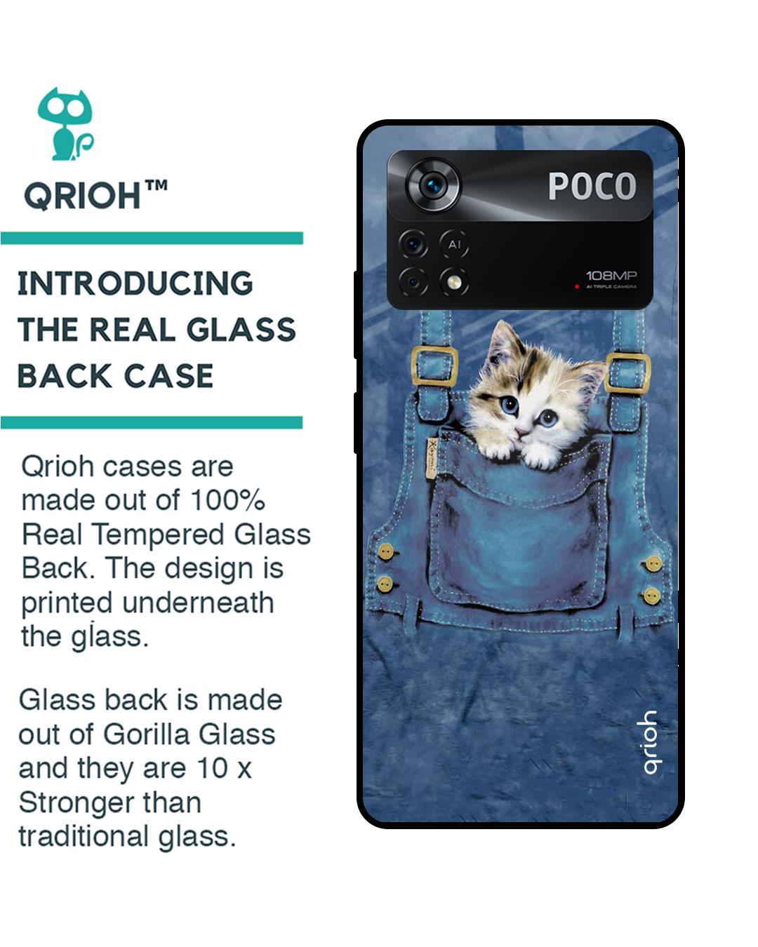 Shop Kitty In Pocket Printed Premium Glass Cover for Poco X4 Pro 5G (Shock Proof, Scratch Resistant)-Back