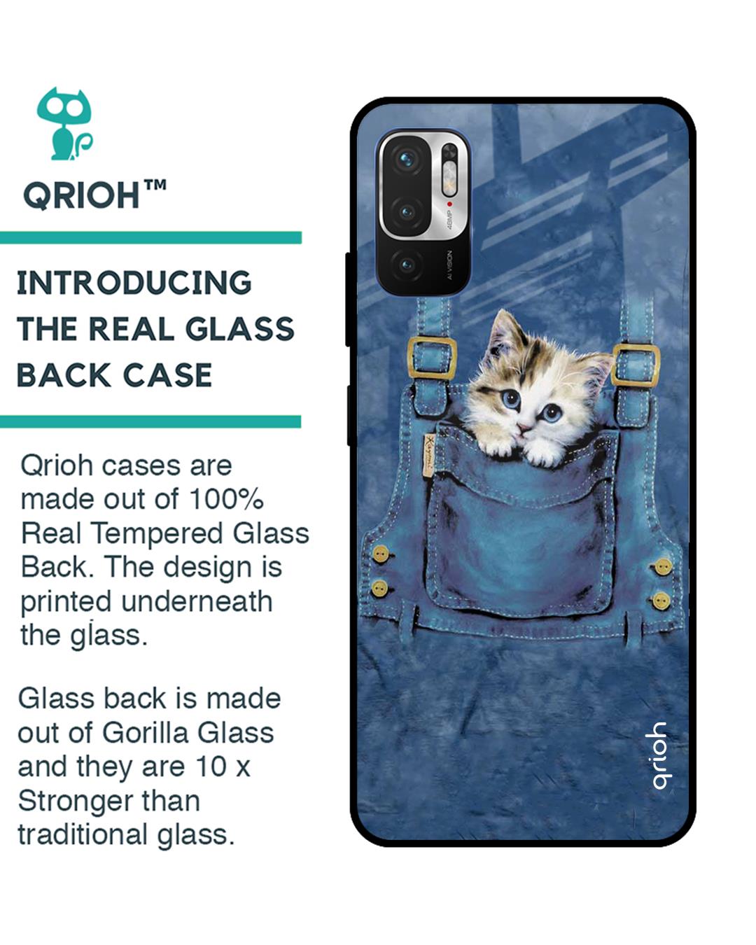 Shop Kitty In Pocket Printed Premium Glass Cover For Redmi Note 10T 5G (Impact Resistant, Matte Finish)-Back