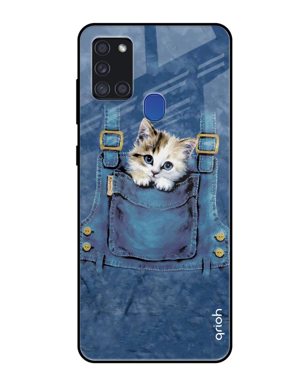 Shop Kitty In Pocket Printed Premium Glass Cover For Samsung Galaxy A21s(Impact Resistant, Matte Finish)-Back