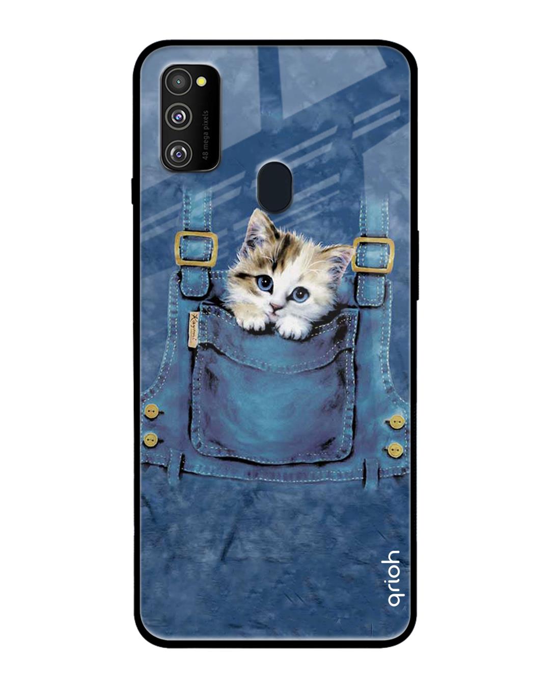 Shop Kitty In Pocket Printed Premium Glass Cover For Samsung Galaxy M30s(Impact Resistant, Matte Finish)-Back