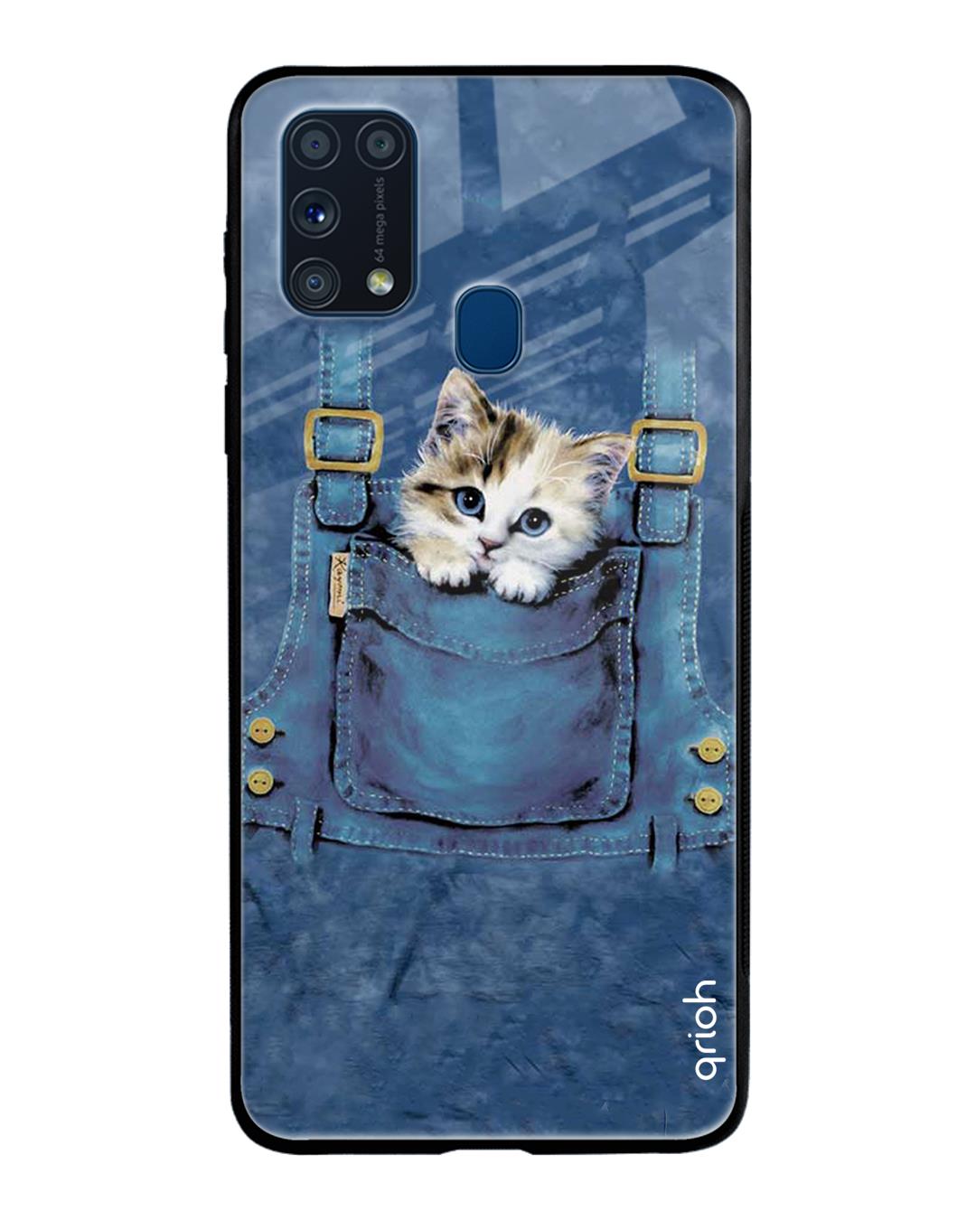 Shop Kitty In Pocket Printed Premium Glass Cover For Samsung Galaxy M31(Impact Resistant, Matte Finish)-Back