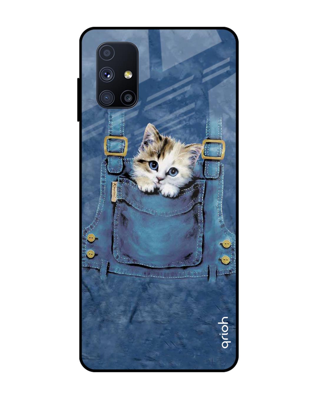 Shop Kitty In Pocket Printed Premium Glass Cover For Samsung Galaxy M51(Impact Resistant, Matte Finish)-Back
