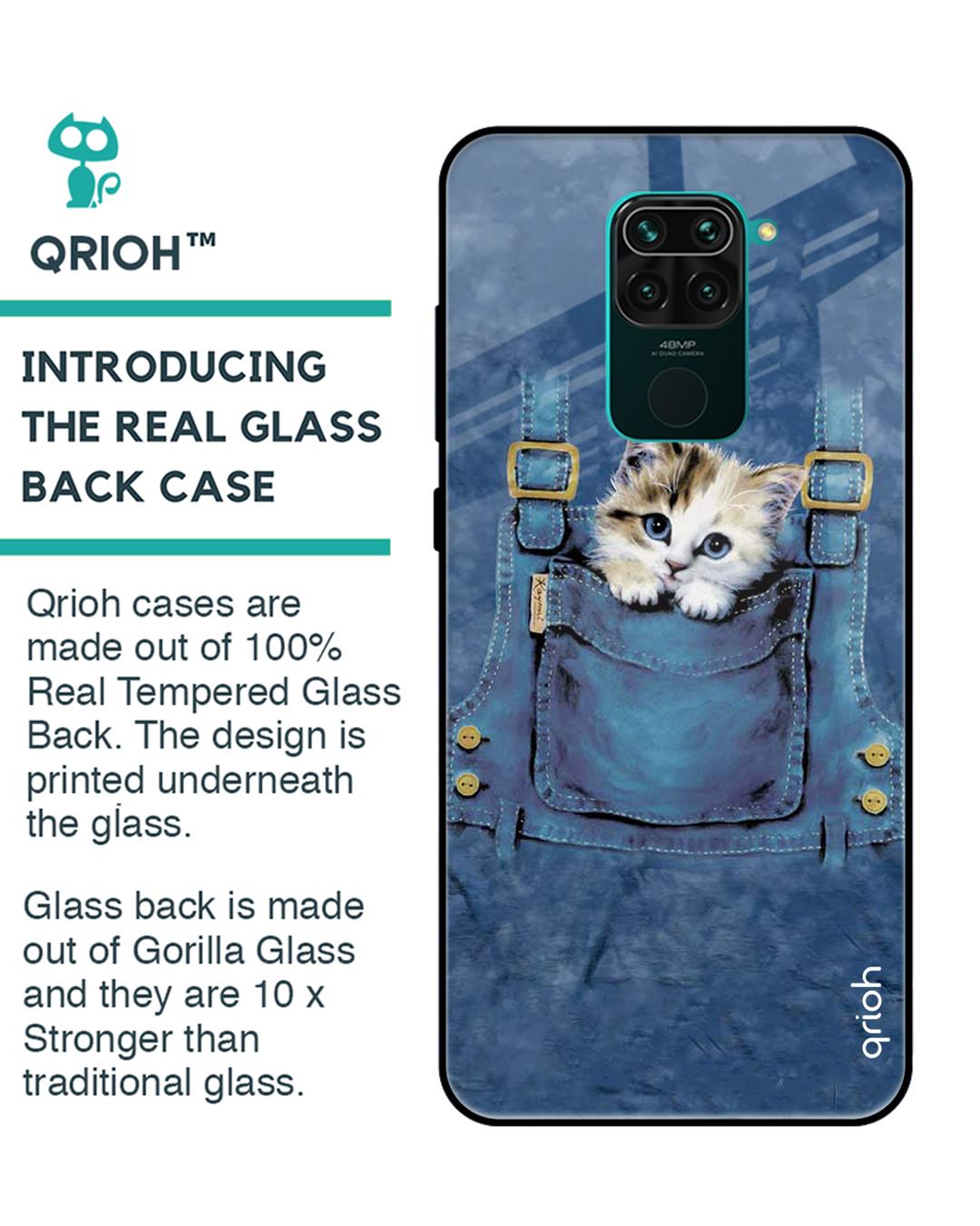 Shop Kitty In Pocket Printed Premium Glass Cover For Xiaomi Redmi Note 9 (Impact Resistant, Matte Finish)-Back