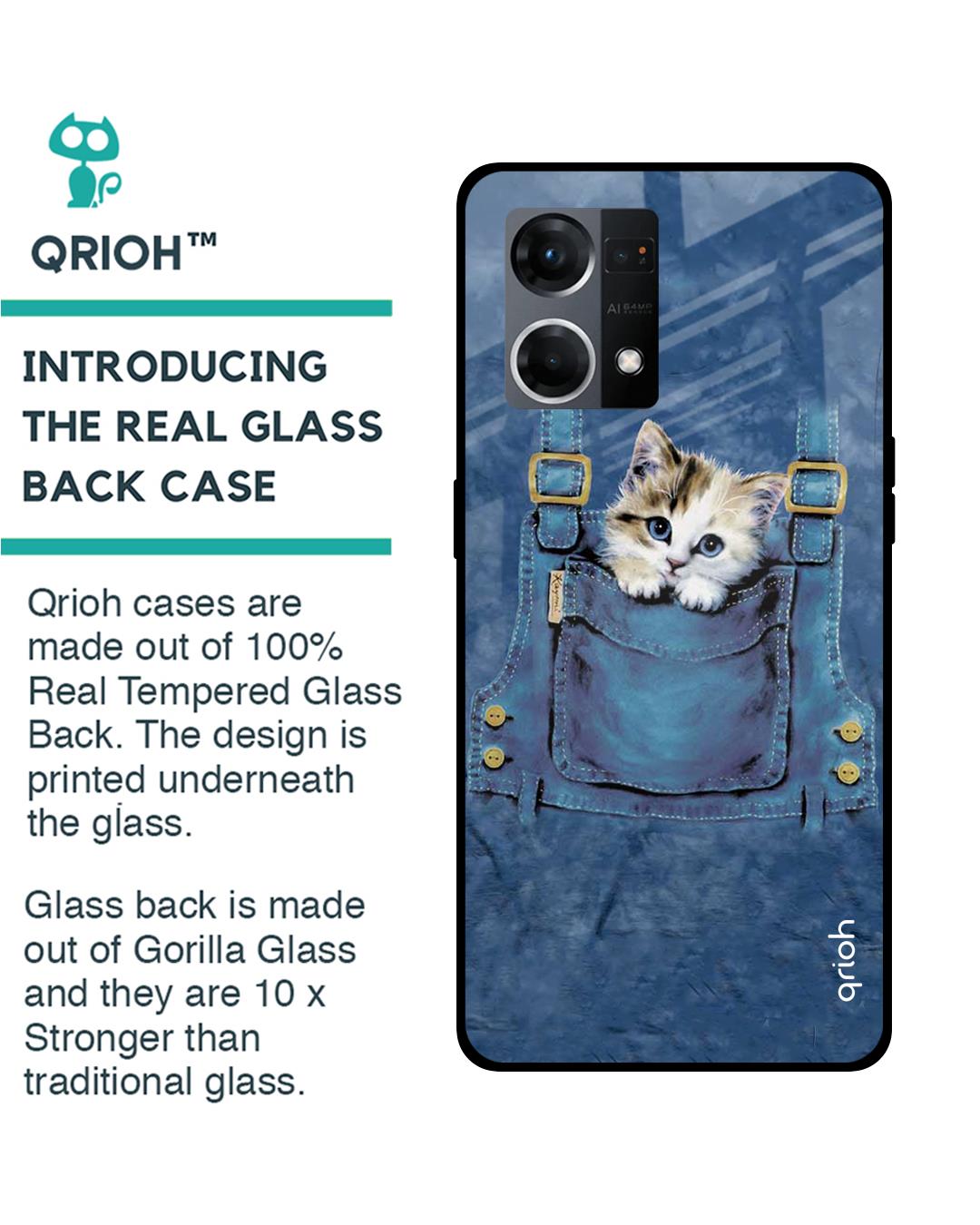 Shop Kitty In Pocket PrintedPremium Glass Case for Oppo F21s Pro (Shock Proof,Scratch Resistant)-Back