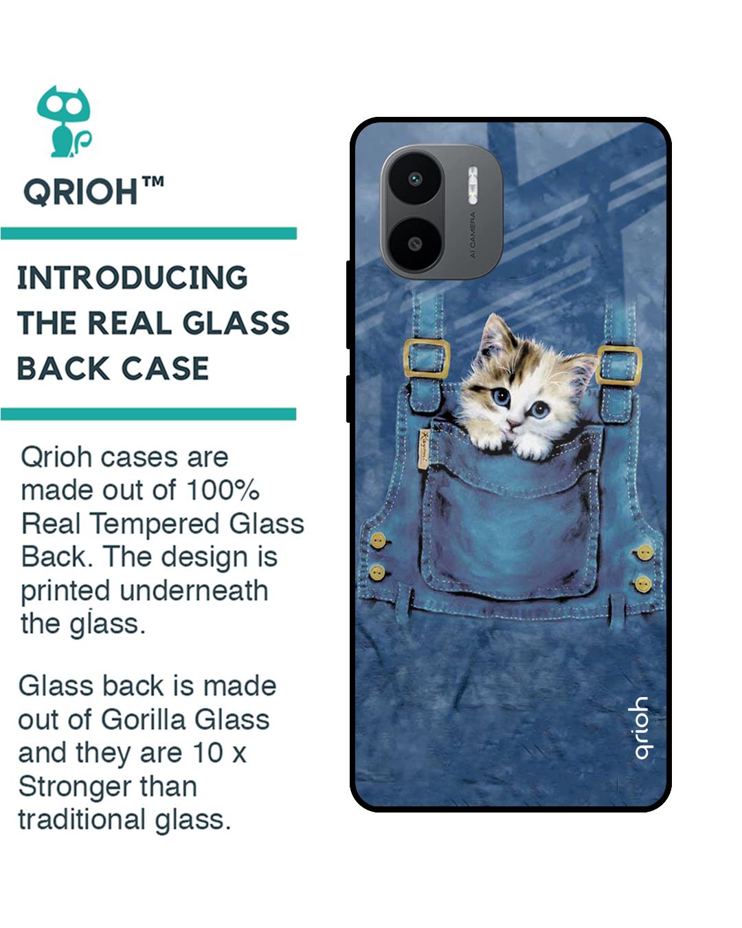 Shop Kitty In Pocket PrintedPremium Glass Case for Redmi A1 (Shock Proof,Scratch Resistant)-Back