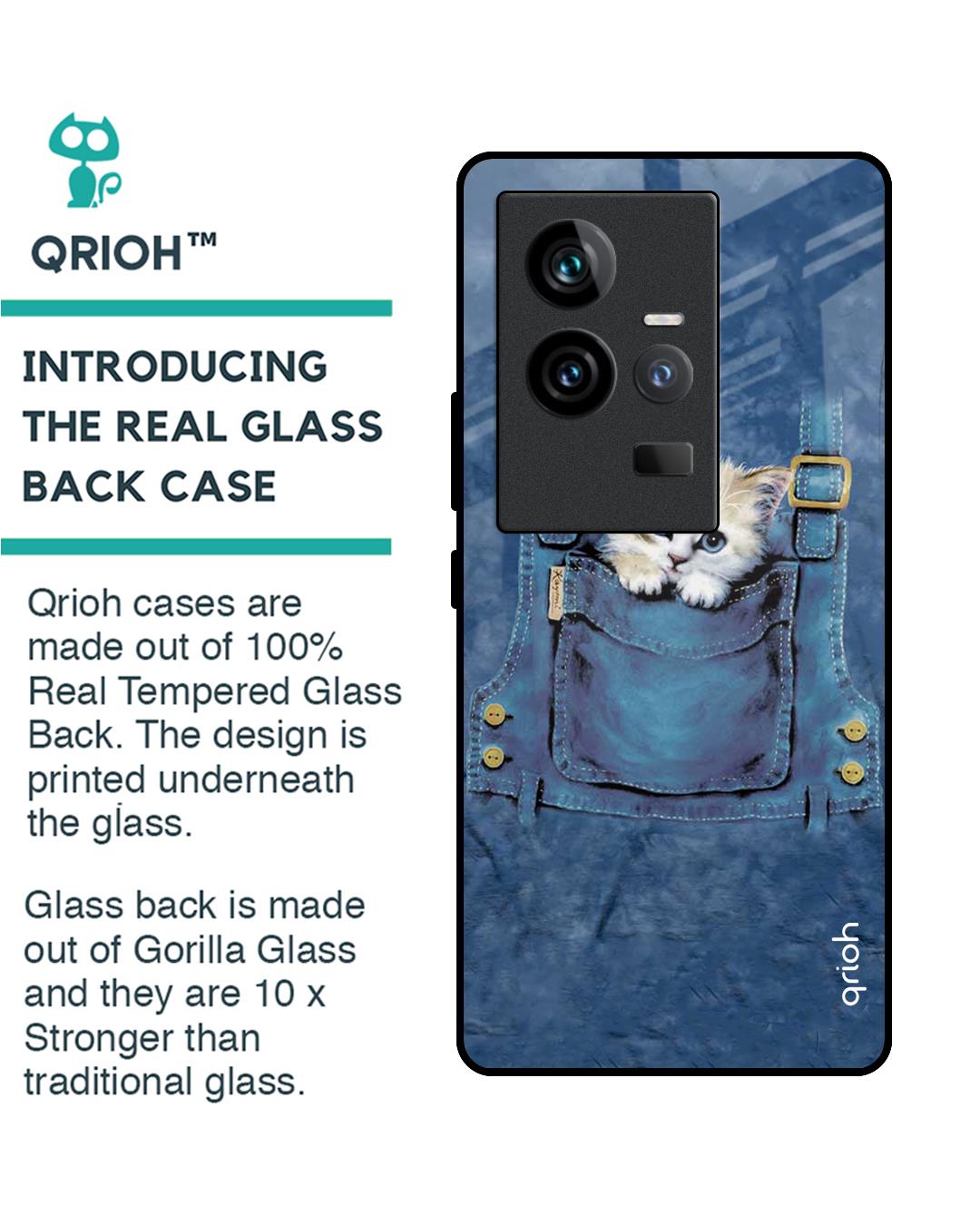 Shop Kitty In Pocket PrintedPremium Glass Case for Vivo iQOO 11 (Shock Proof,Scratch Resistant)-Back